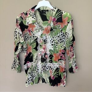 Milano Y2K Floral Bell Sleeve Shirt Women L Top Fairy  Ruffle Lace Animal Boho